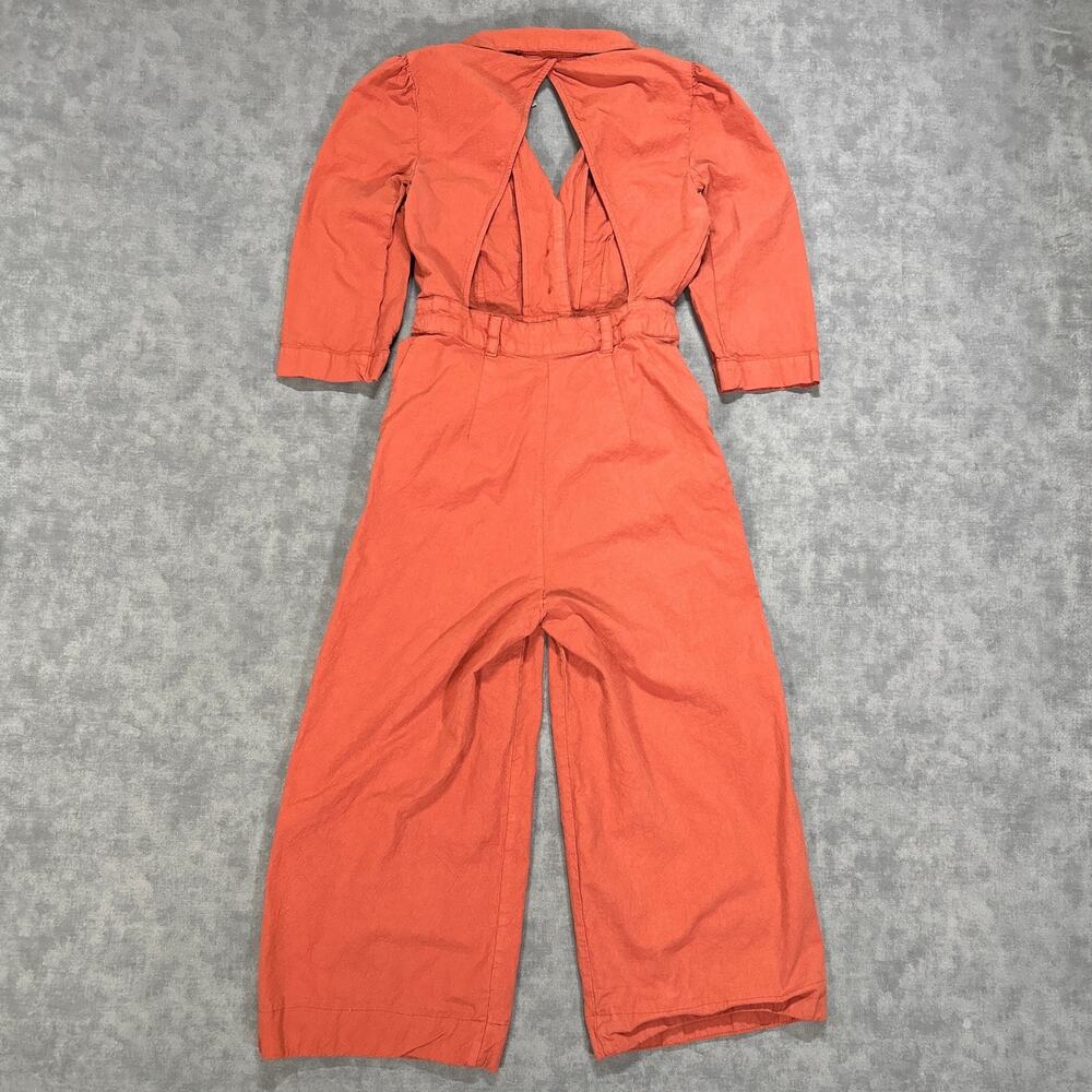 Free People Womens XS Coral 100% Cotton Open Back Wide Leg Jumpsuit Utility Boho - Picture 2 of 12